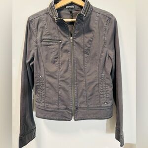 EXPRESS Gray Canvas Fitted Lightweight Zip up Jacket Size 10 or Medium